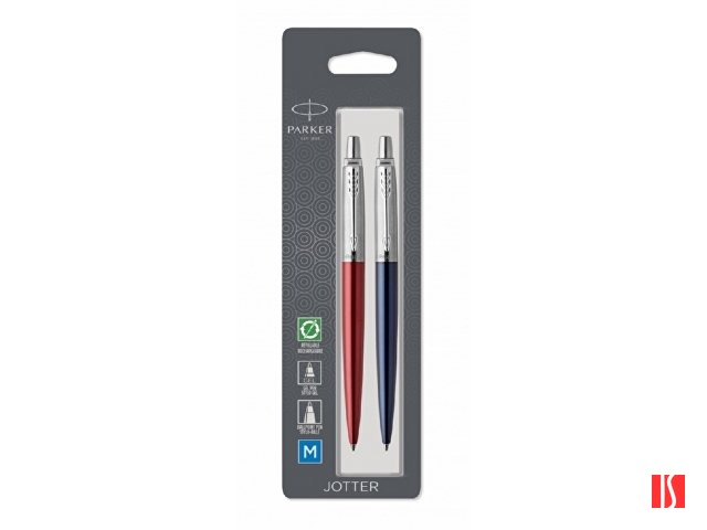 Набор из 2х ручек : Parker "Jotter London" Parker Jotter Essential, Kensington Red CT и Jotter Essential, Royal Blue CT, стержень: M