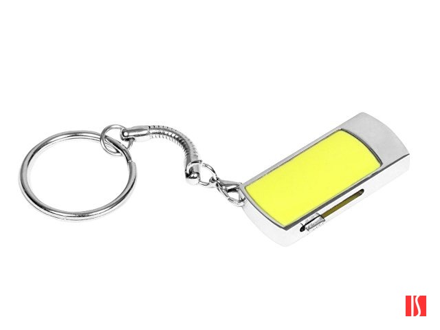 Флешка прямоугольной формы, выдвижной механизм с мини чипом, 64 Гб, желтый/серебристый
