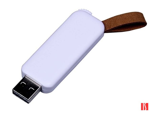 USB-флешка промо на 16 Гб прямоугольной формы, выдвижной механизм, белый