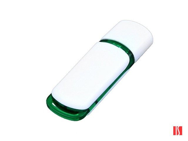 Флешка 3.0 промо прямоугольной классической формы с цветными вставками, 32 Гб, белый/зеленый
