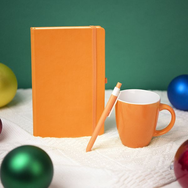 Подарочный набор HAPPINESS: блокнот, ручка, кружка, оранжевый